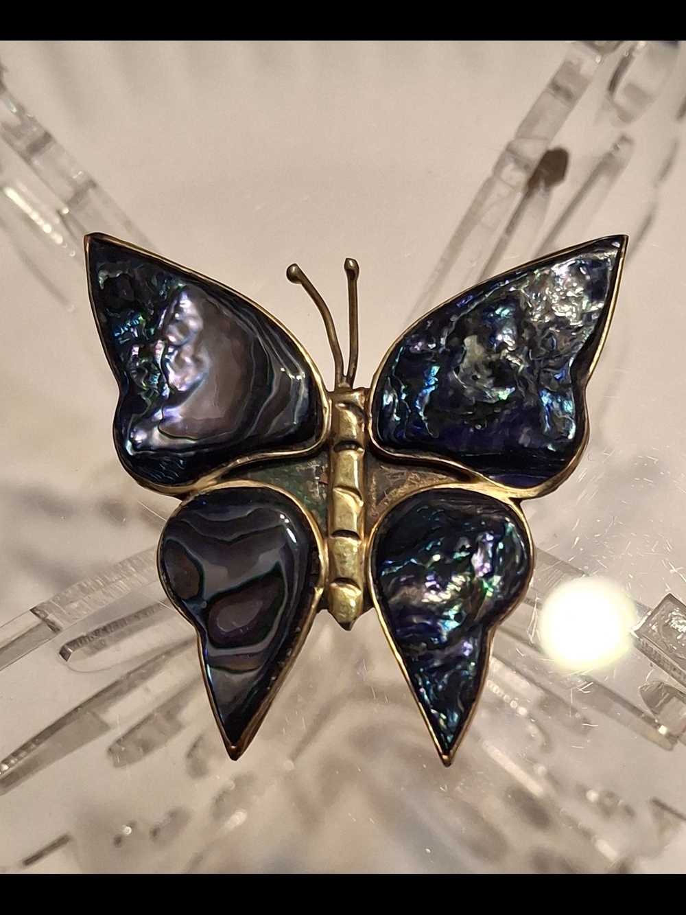 Abalone Shell Butterfly Brooch -Stunning Purple Iridescent Blue-Green Accent